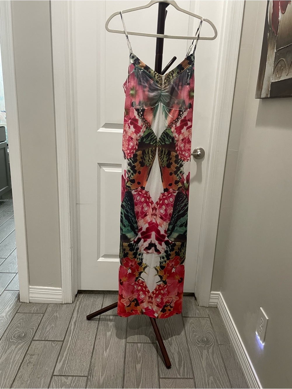 ONE WORLD Pink Floral Mirror-Print Maxi Slip Dress
